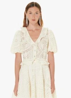 Tara Jarmon CARINE - Top Court En Coton Brodé | Blanc -Place 4029857