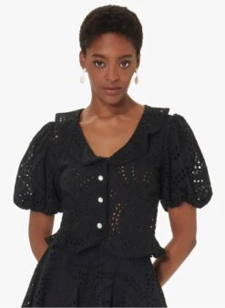Tara Jarmon CARINE - Top Court En Coton Brodé | Noir
