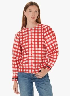 Tara Jarmon CORAIL - Chemise Col Rond En Popeline De Coton Vichy | Rouge