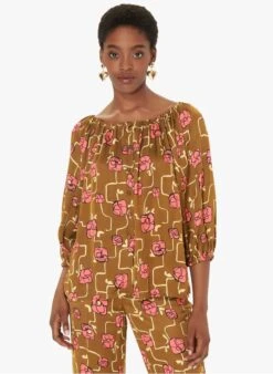 Tara Jarmon CUBA - Top Col Bateau Imprimé Floral | Marron