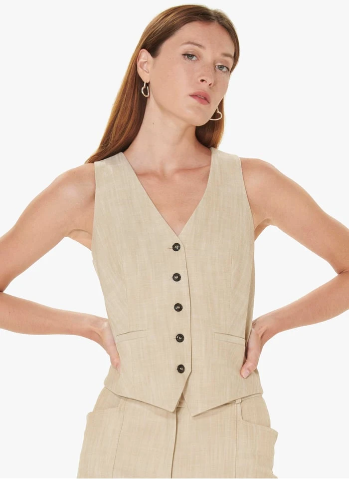 Tara Jarmon GIANI - Gilet Col V | Beige 1 Tara Jarmon GIANI - Gilet Col V | Beige