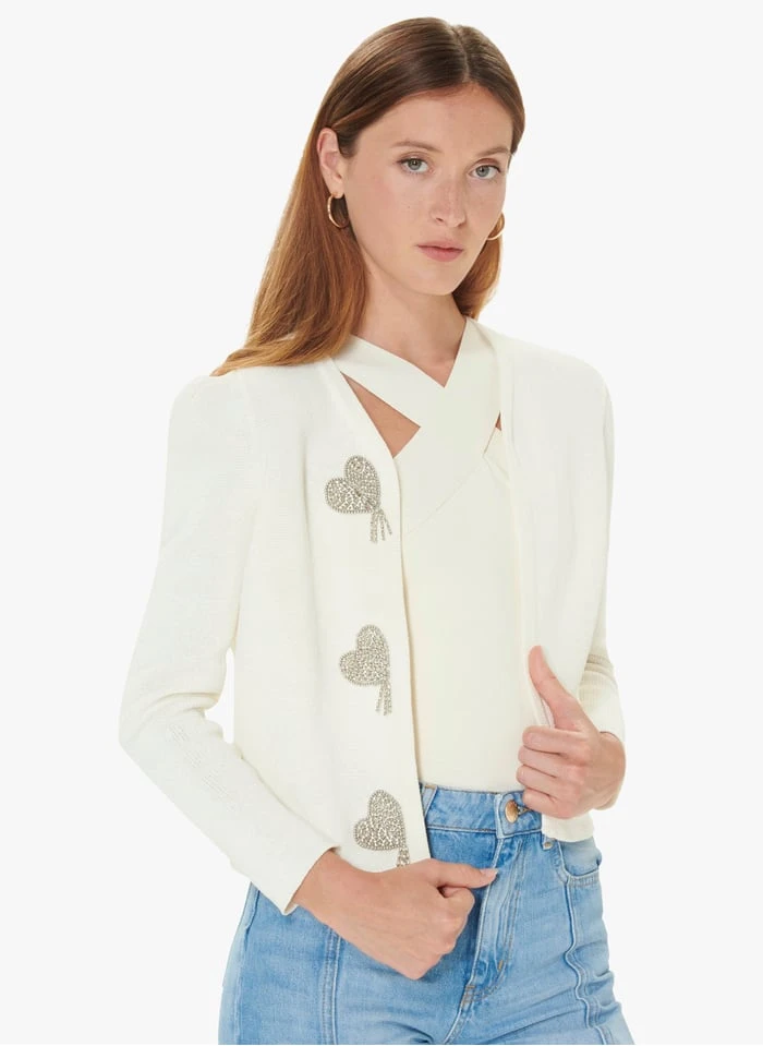 Tara Jarmon GLENN - Gilet à Couers Brodés En Coton Mélangé | Blanc 1 Tara Jarmon GLENN - Gilet à Couers Brodés En Coton Mélangé | Blanc