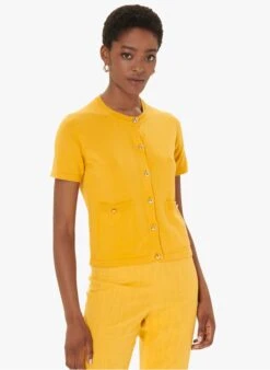 Tara Jarmon GEORGY - Gilet Col Rond En Coton Fin | Jaune