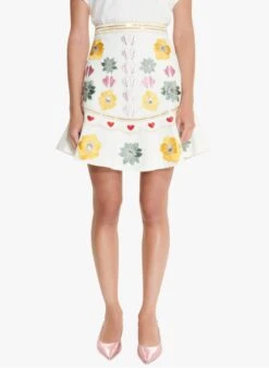 Tara Jarmon JOSHUA - Jupe Trapèze Brodée à Sequins En Coton | Blanc