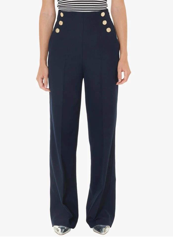Tara Jarmon PILAR - Pantalon Large Taille Haute | Bleu 1 Tara Jarmon PILAR - Pantalon Large Taille Haute | Bleu