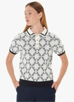 Tara Jarmon POMMERAIE - Pull Manches Courtes En Coton Extrafin Imprimé | Blanc