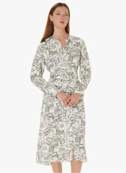 Tara Jarmon RACHELE - Robe Midi Col Chemise à Imprimés | Blanc