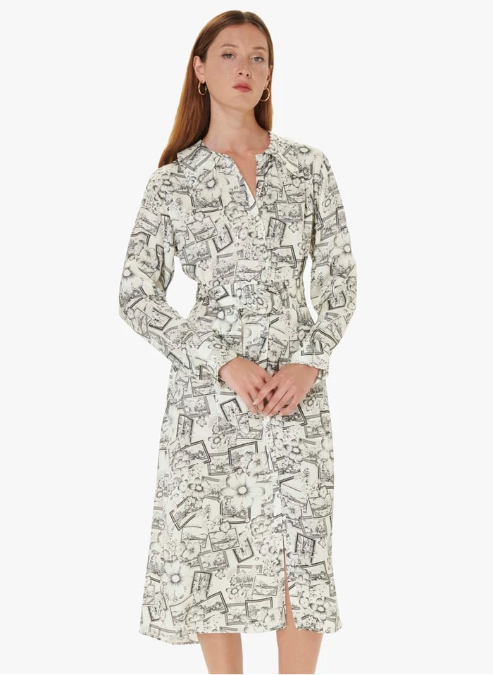 Tara Jarmon RACHELE - Robe Midi Col Chemise à Imprimés | Blanc 1 Tara Jarmon RACHELE - Robe Midi Col Chemise à Imprimés | Blanc