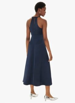 Tara Jarmon RAFFAELLA - Robe Midi Col Rond Satinée | Bleu -Place 4030234