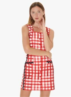 Tara Jarmon RAFF - Robe Courte Col Carré En Vichy | Rouge