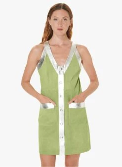 Tara Jarmon RANDY - Robe Courte Col V En Cuir Métallisé | Kaki