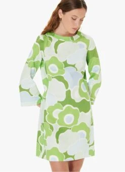 Tara Jarmon RIVANNA - Robe Courte Col Rond Imprimée En Lin Mélangé | Vert