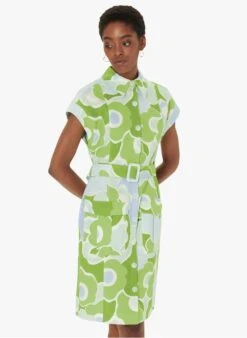 Tara Jarmon RAJAH - Robe Midi Col Classique Imprimée En Lin | Vert