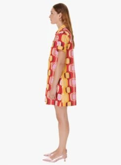 Tara Jarmon RITOURNELLA - Robe Courte Col Classique Imprimée En Coton | Rouge -Place 4030335