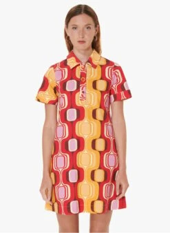 Tara Jarmon RITOURNELLA - Robe Courte Col Classique Imprimée En Coton | Rouge