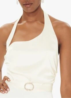 Tara Jarmon REALITY - Robe Midi à Col Asymétrique Effet Satin | Blanc -Place 4030352