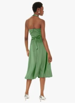 Tara Jarmon REALITY - Robe Midi à Col Asymétrique Effet Satin | Vert -Place 4030354