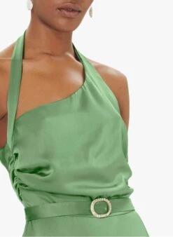 Tara Jarmon REALITY - Robe Midi à Col Asymétrique Effet Satin | Vert -Place 4030355