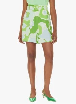 Tara Jarmon SYLVIE - Short Droit Imprimé En Lin Et Coton | Vert