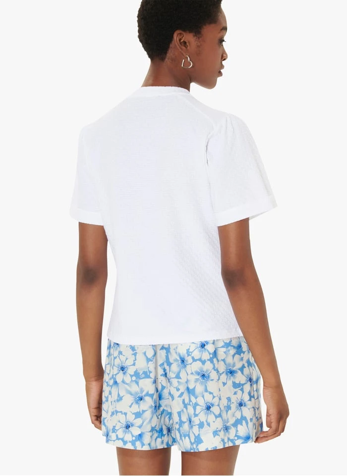 Tara Jarmon TARA - Tee Shirt Col Rond Boutonné En Coton | Blanc 2 Tara Jarmon TARA - Tee Shirt Col Rond Boutonné En Coton | Blanc – Image 2