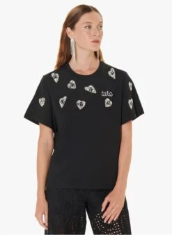Tara Jarmon TARALOVE - Tee-shirt Col Rond En Coton Brodé | Noir