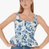 Tara Jarmon THYOA - Top Corset Col Carré En Coton Imprimé | Bleu