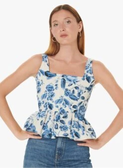 Tara Jarmon THYOA - Top Corset Col Carré En Coton Imprimé | Bleu