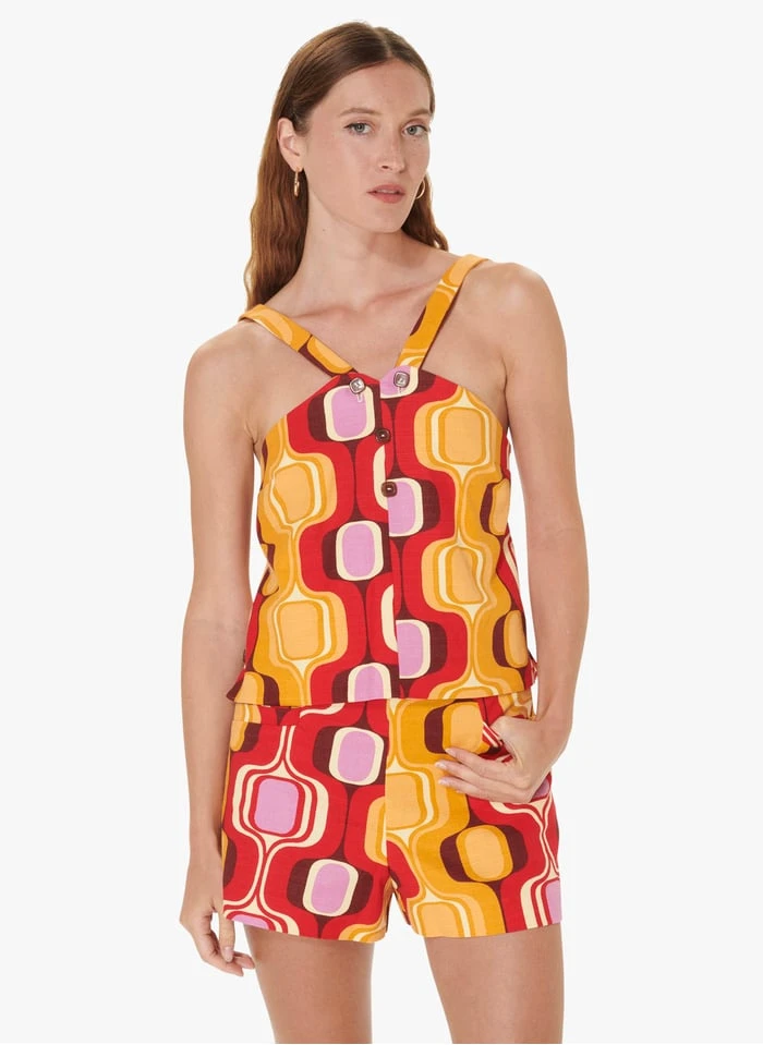 Tara Jarmon TINALA - Top Court Imprimé En Coton Texturé | Rouge 1 Tara Jarmon TINALA - Top Court Imprimé En Coton Texturé | Rouge