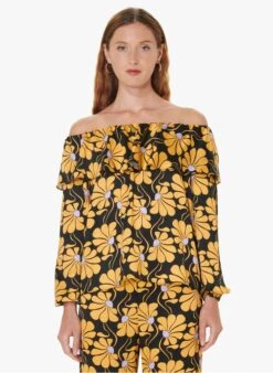 Tara Jarmon TRISTAN - Top Imprimé Off-shoulder à Volants | Noir