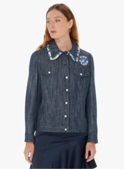 Tara Jarmon VALERIO - Veste Denim Cintrée à Col Claudine En Coton | Bleu