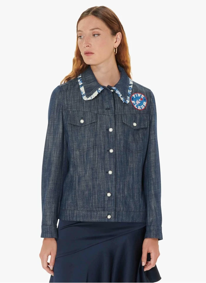 Tara Jarmon VALERIO - Veste Denim Cintrée à Col Claudine En Coton | Bleu 1 Tara Jarmon VALERIO - Veste Denim Cintrée à Col Claudine En Coton | Bleu