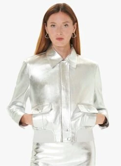 Tara Jarmon VICENZO - Blouson En Cuir Métallisé | Argent