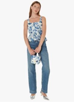 Tara Jarmon THYOA - Top Corset Col Carré En Coton Imprimé | Bleu -Place 4030772