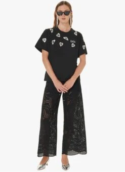 Tara Jarmon TARALOVE - Tee-shirt Col Rond En Coton Brodé | Noir -Place 4030778