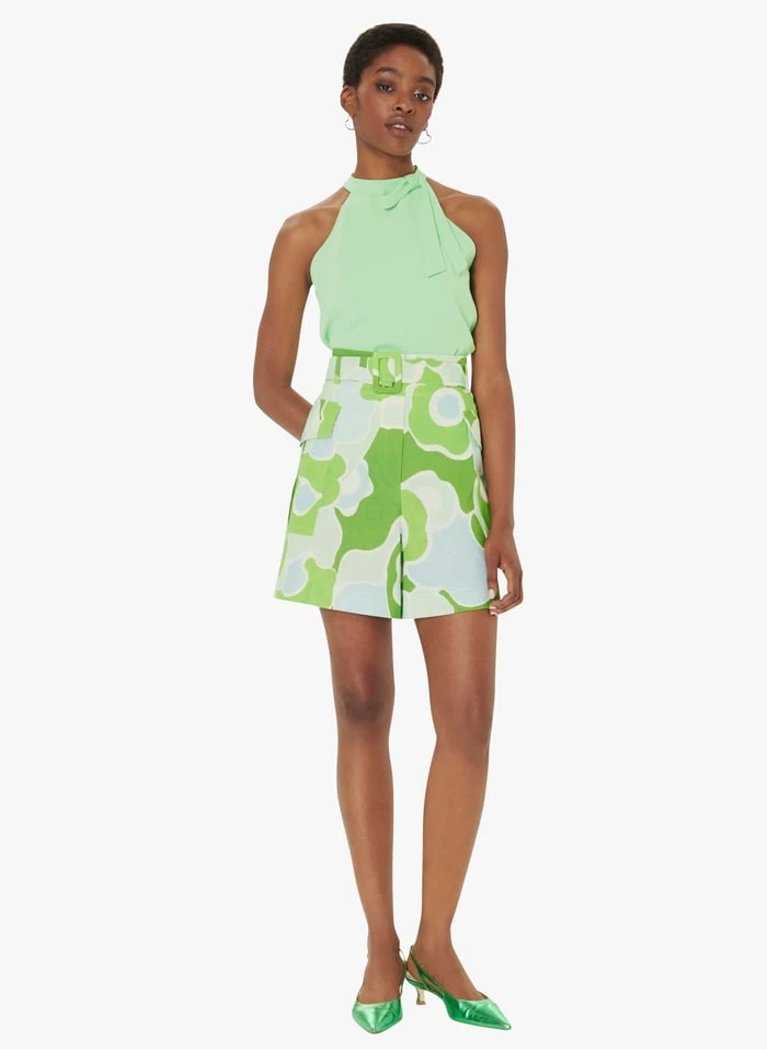 Tara Jarmon SYLVIE - Short Droit Imprimé En Lin Et Coton | Vert 4 Tara Jarmon SYLVIE - Short Droit Imprimé En Lin Et Coton | Vert – Image 4