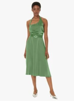 Tara Jarmon REALITY - Robe Midi à Col Asymétrique Effet Satin | Vert