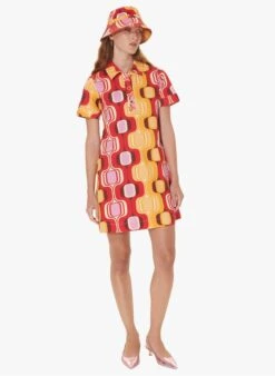 Tara Jarmon RITOURNELLA - Robe Courte Col Classique Imprimée En Coton | Rouge -Place 4030839