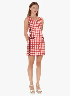 Tara Jarmon RAFF - Robe Courte Col Carré En Vichy | Rouge -Place 4030871