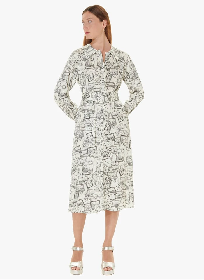 Tara Jarmon RACHELE - Robe Midi Col Chemise à Imprimés | Blanc 3 Tara Jarmon RACHELE - Robe Midi Col Chemise à Imprimés | Blanc – Image 3