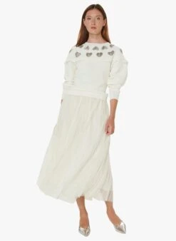 Tara Jarmon PONDICHERY - Pull Col Rond En Coton Mélangé | Blanc -Place 4030902