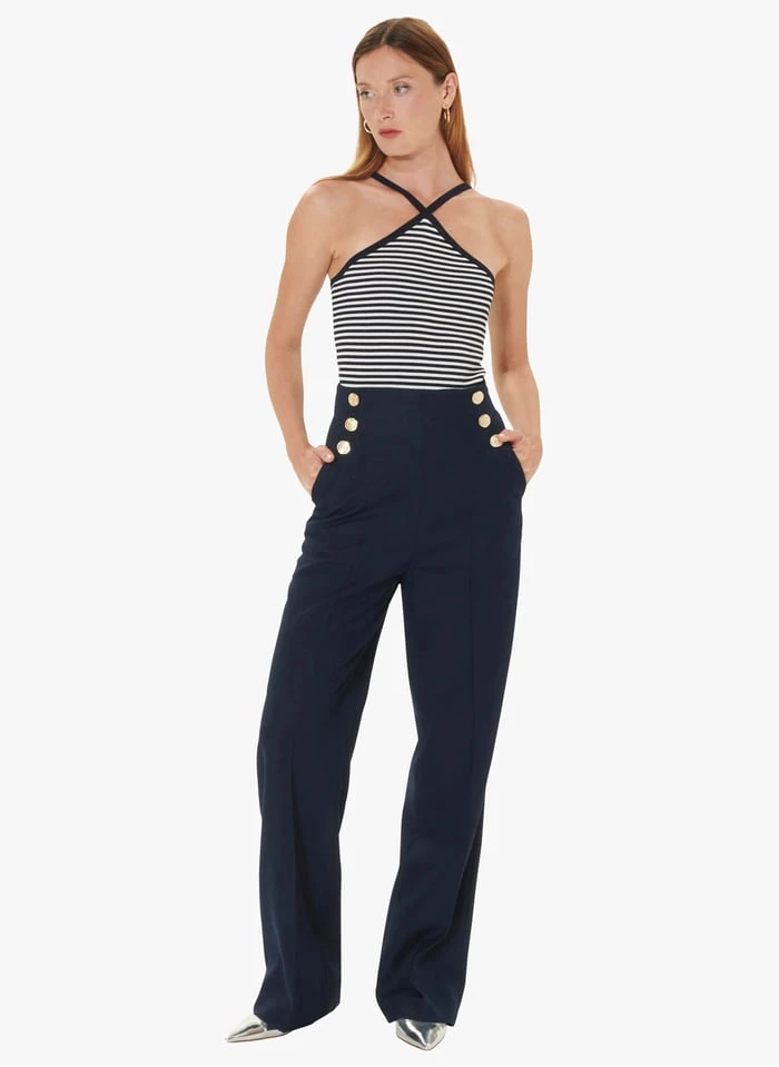 Tara Jarmon PILAR - Pantalon Large Taille Haute | Bleu 4 Tara Jarmon PILAR - Pantalon Large Taille Haute | Bleu – Image 4