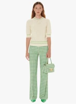Tara Jarmon PROSPER - Pantalon Droit Imprimé Vichy | Kaki -Place 4030934