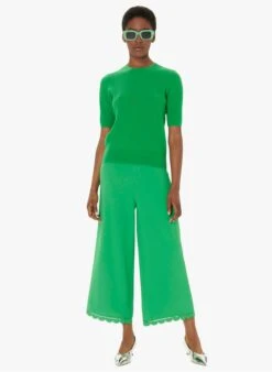 Tara Jarmon POSITIVE - Pantalon Large Festonné | Vert -Place 4030938