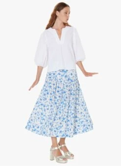 Tara Jarmon JAVOUE - Jupe Midi évasée En Coton | Bleu -Place 4030962