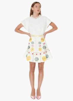 Tara Jarmon JOSHUA - Jupe Trapèze Brodée à Sequins En Coton | Blanc -Place 4030969