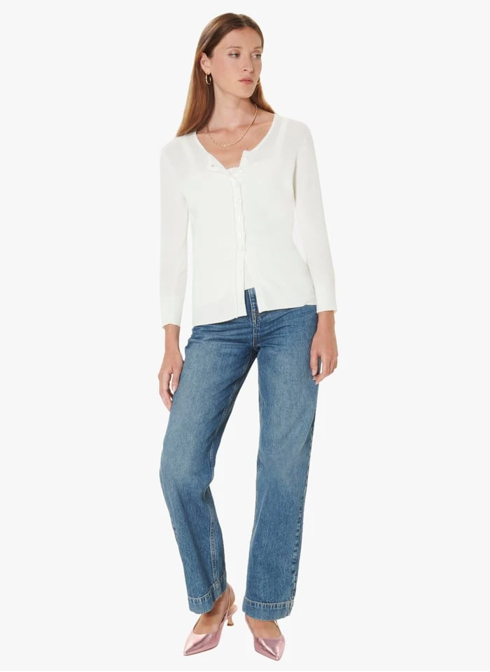 Tara Jarmon GAETAN - Gilet Col Rond En Coton | Blanc 4 Tara Jarmon GAETAN - Gilet Col Rond En Coton | Blanc – Image 4