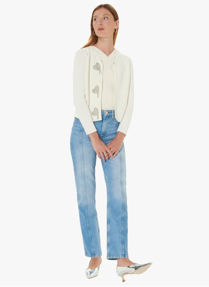 Tara Jarmon GLENN - Gilet à Couers Brodés En Coton Mélangé | Blanc 4 Tara Jarmon GLENN - Gilet à Couers Brodés En Coton Mélangé | Blanc – Image 4