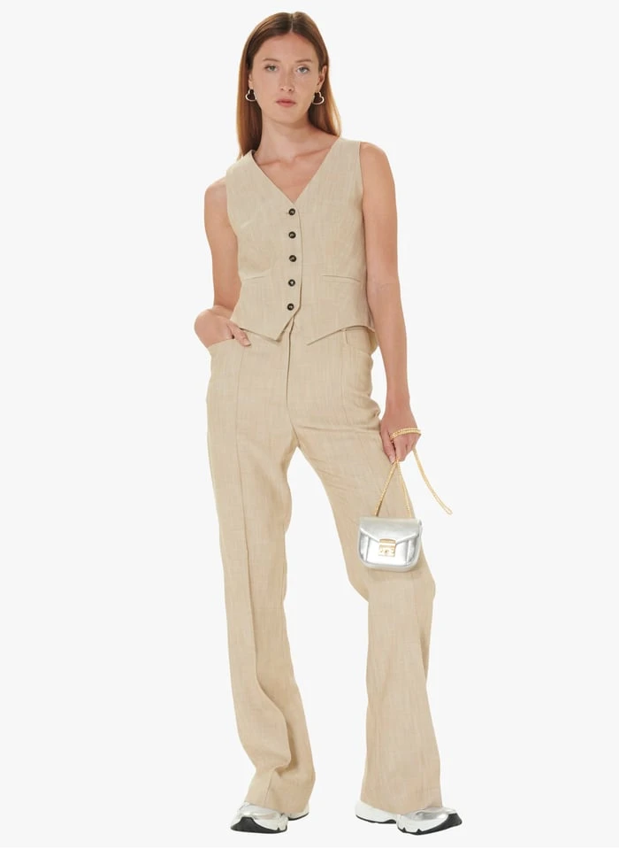 Tara Jarmon GIANI - Gilet Col V | Beige 4 Tara Jarmon GIANI - Gilet Col V | Beige – Image 4