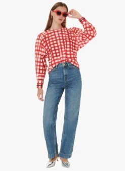 Tara Jarmon CORAIL - Chemise Col Rond En Popeline De Coton Vichy | Rouge 5 Tara Jarmon CORAIL - Chemise Col Rond En Popeline De Coton Vichy | Rouge -Place 4031007