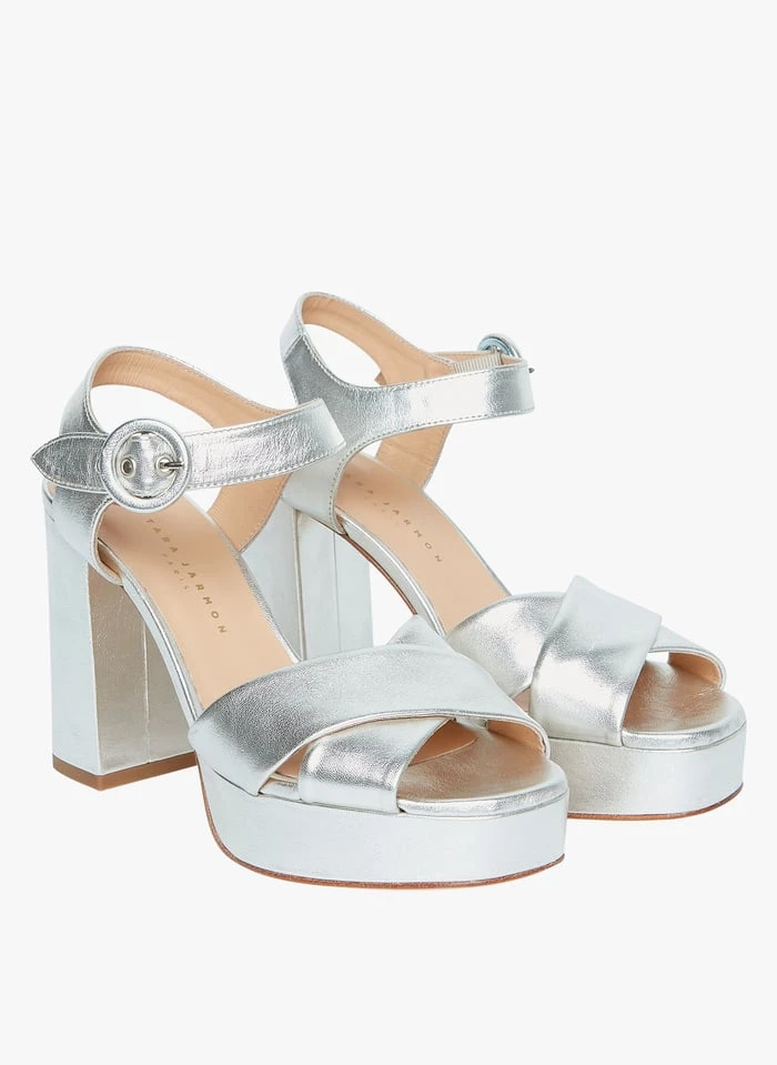 Tara Jarmon ELSA - Sandale à Talons En Cuir Métallisé | Argent 2 Tara Jarmon ELSA - Sandale à Talons En Cuir Métallisé | Argent – Image 2